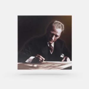 Atatürk Tablosu; Masa Başında Yazı Yazan. Kahve Ton. Kare
